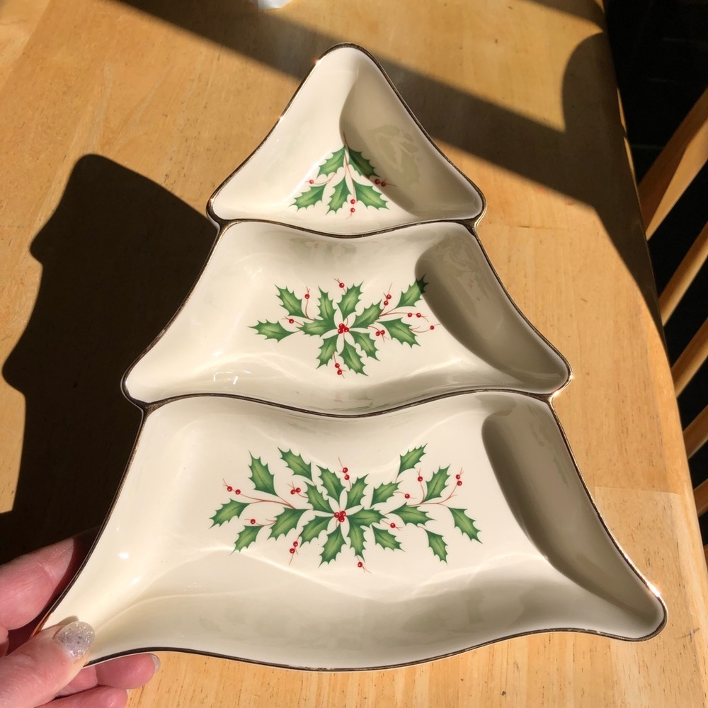 Lenox Holiday Dimension Collection Christmas Divided Serving Dish